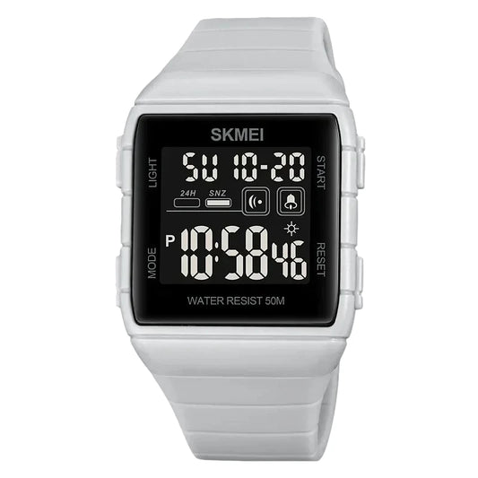 Skmei 1960 digital Dark Dial watch Silicone band Multi function sports wristwatch - Gray