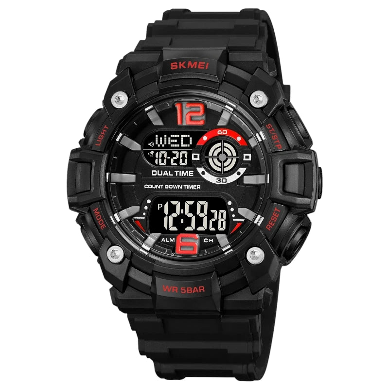 SKMEI 2018 Multi-function sports watch with digital screen, LED light and calendar - multi-color with black dial