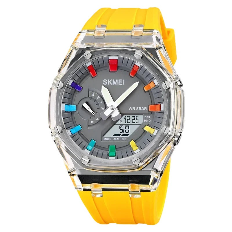 Multi-function analog-digital sports watch, SKMEI 2100, alarm and stop watch, full calendar, day and date, with Yellow bracelet