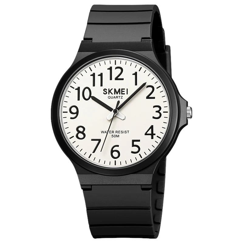 SKMEI 2108 unisex analog watch white dial With Polyurethane black bracelet