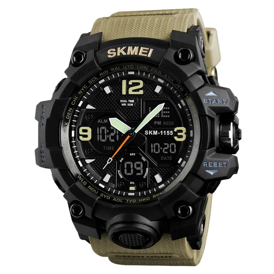 SKMEI 1155 Black Green Multi-function analog-digital sports watch alarm and stop watch, full calendar, day and date display