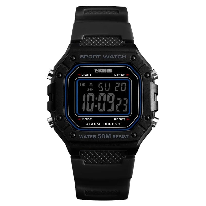SKMEI 1496 Black Luxury Retro Military Sports Watches for Men Multifunctional Countdown Digital Clock Waterproof Wristwatches- Black