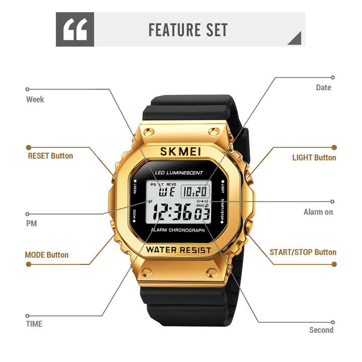 SKMEI 1851 Large Dial Men's Luxury Steel Dial Watch Gold Black Bracelet SKMEI Water and Shock Resistant SKMEI