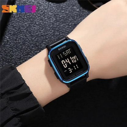 SKMEI 1858 unisex digital sports digital watch dark dial Blue Frame