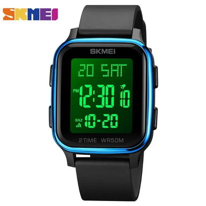 SKMEI 1858 unisex digital sports digital watch with a dark dial, Full Black