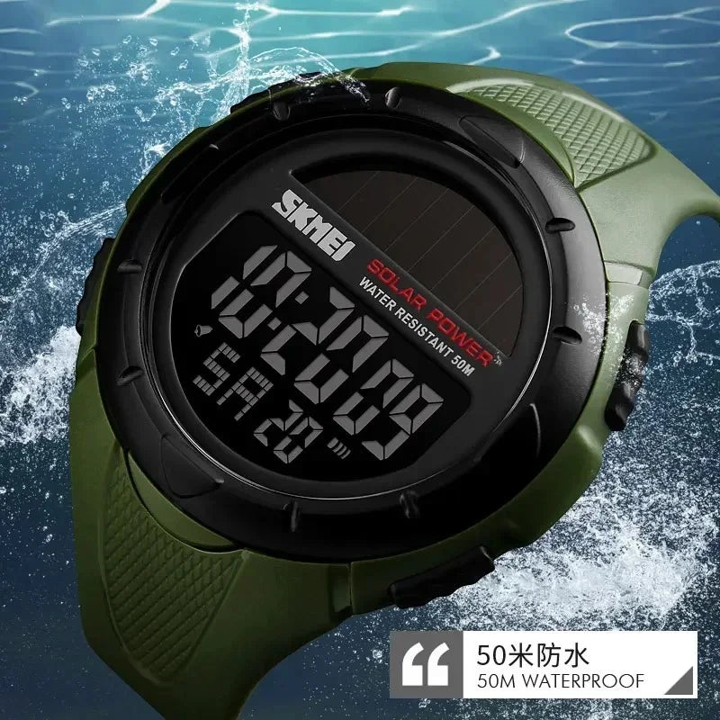 SKMEI 1405 Army Green Sports Digital Watch Original Casual Watches Solar Luminous Power