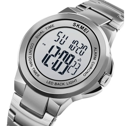 SKMEI 1712 Stainless steel Men Sport Watch Mens Digital Wristwatches Stopwatch Silver