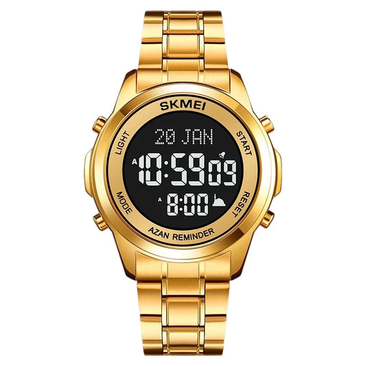 Skmei 2097 Gold islamic watch Prayer Times Azan Reminder Qibla Direction Arabic support Hijri Callender Dark Dial