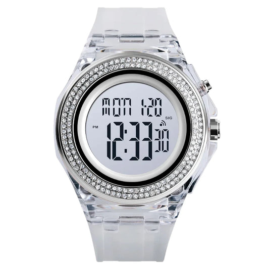Skmei 1598 White Luxury Ladies Watch Crystal lady women multifunction digital watch