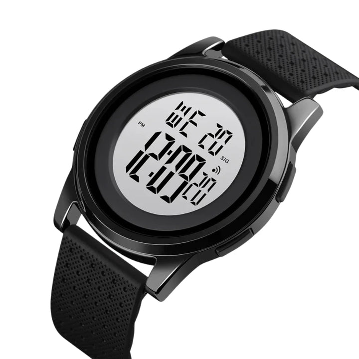 SKMEI 1502 Ultra-Slim Digital Watch Black Metal & Rubber Strap